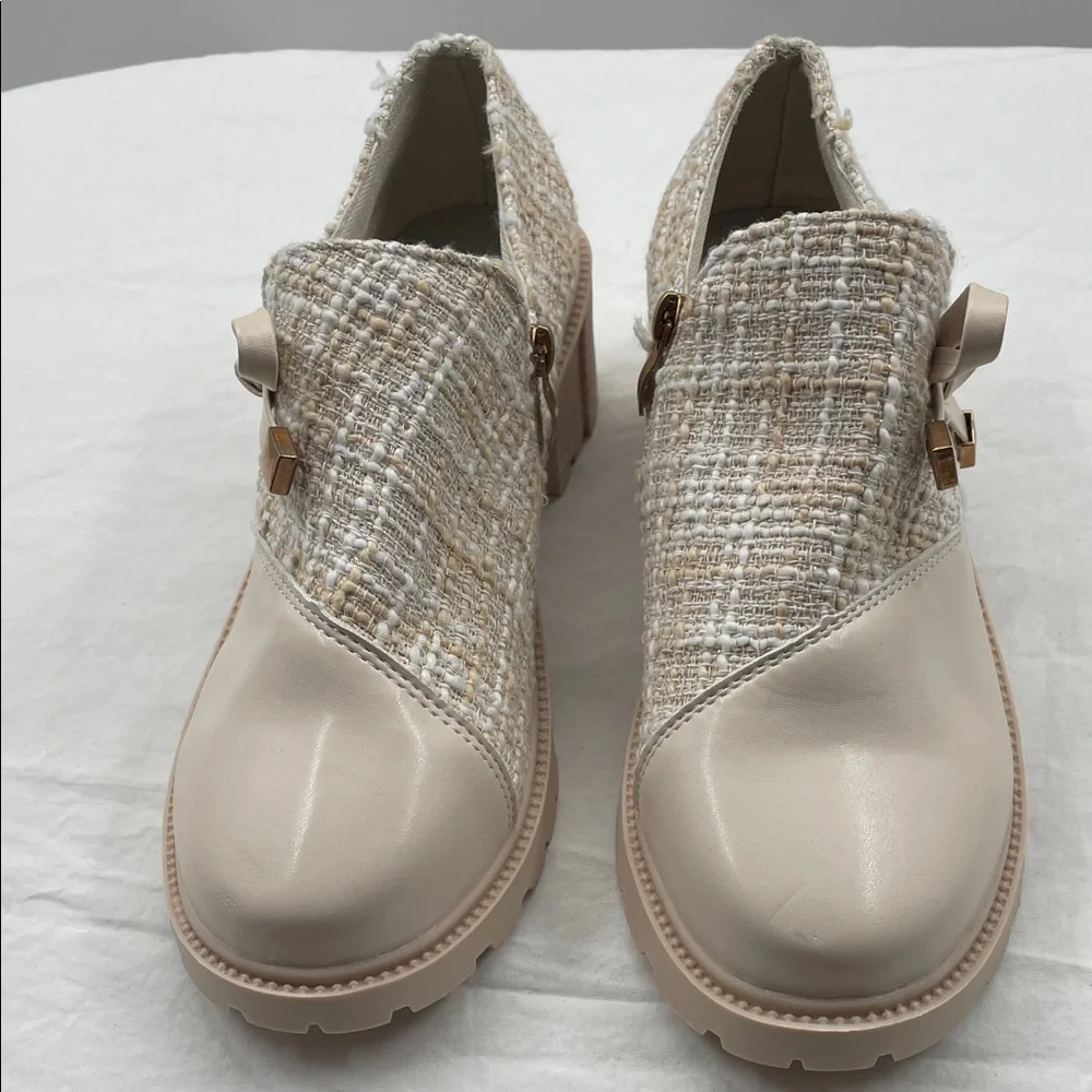 NEW! DG Tweed Patch Bowknot Chunky Heel Loafers. 245mm (US 7). - Picture 5 of 15